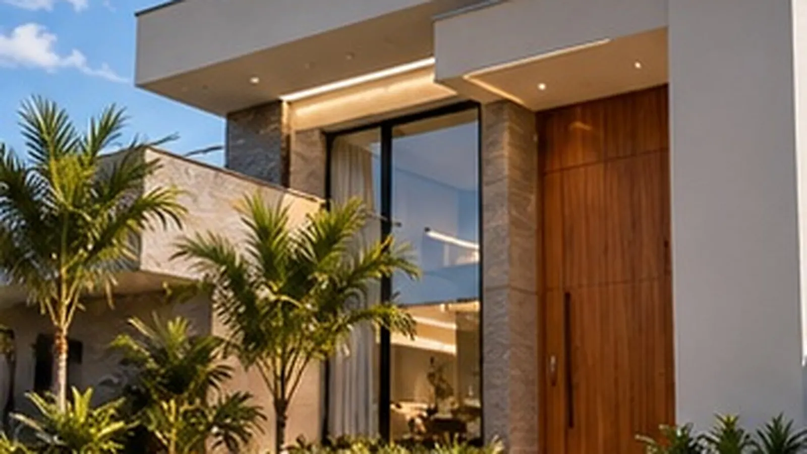 Fachada de residência moderna com jardim